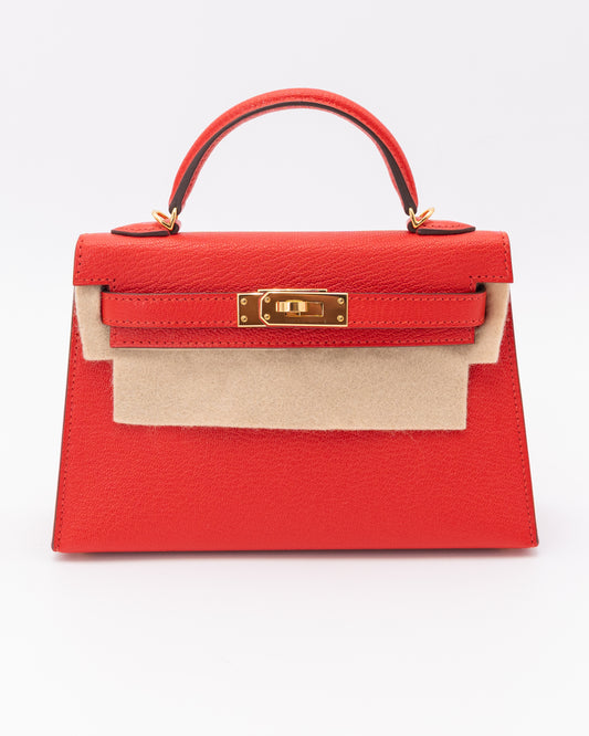 Hermes Mini Kelly 20 Red With Gold Hardware