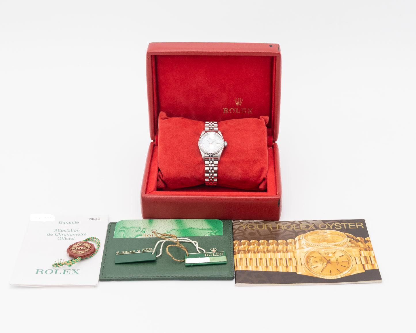 Rolex Datejust 26mm 79240 Lady Date Engine Turn White Roman 2006 Collectors Set