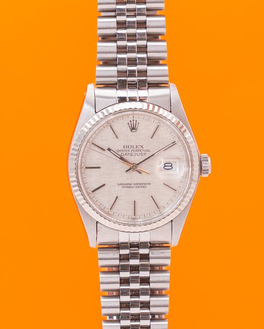 Rolex Datejust 36mm 16014 Silver Linen Dial Fluted Bezel Jubilee