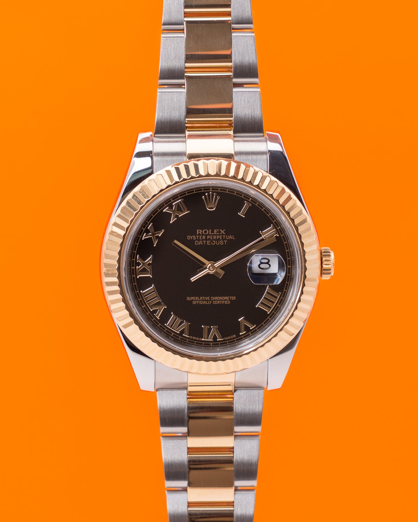 Rolex Datejust 41mm 116333 Two Tone Yellow Gold Black Roman Dial Fluted Oyster