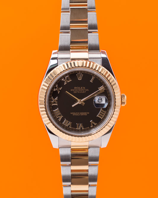 Rolex Datejust 41mm 116333 Two Tone Yellow Gold Black Roman Dial Fluted Oyster