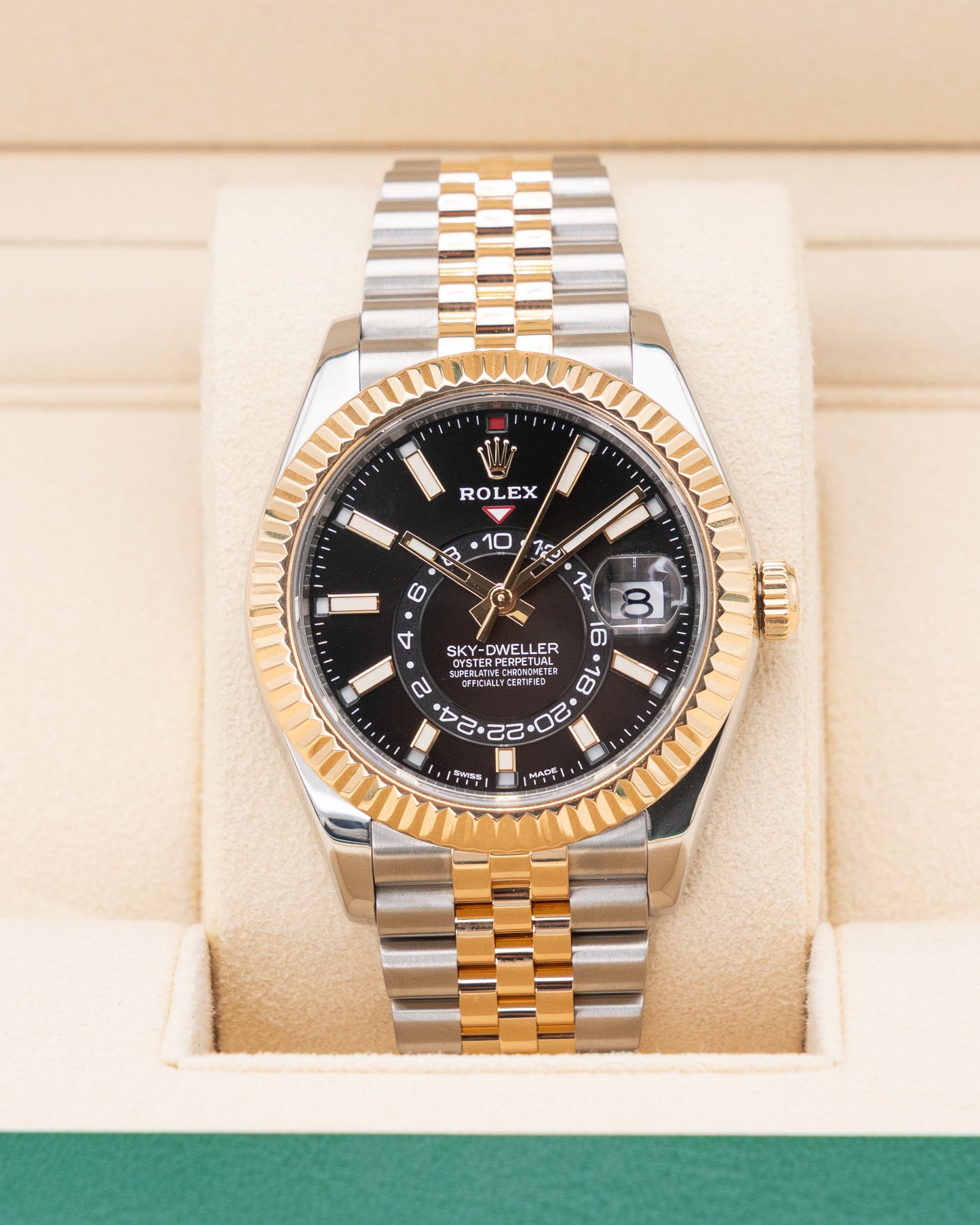Rolex Skydweller 42mm 326933 Two Tone Yellow Gold Black Dial Fluted Jubilee 2021