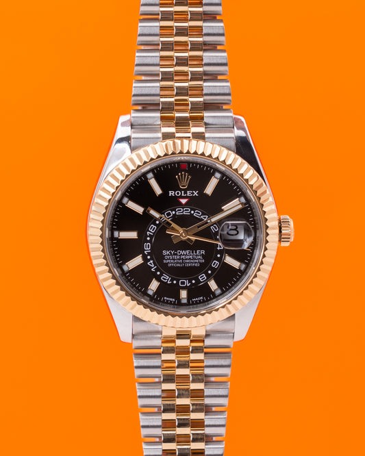 Rolex Skydweller 42mm 326933 Two Tone Yellow Gold Black Dial Fluted Jubilee 2021