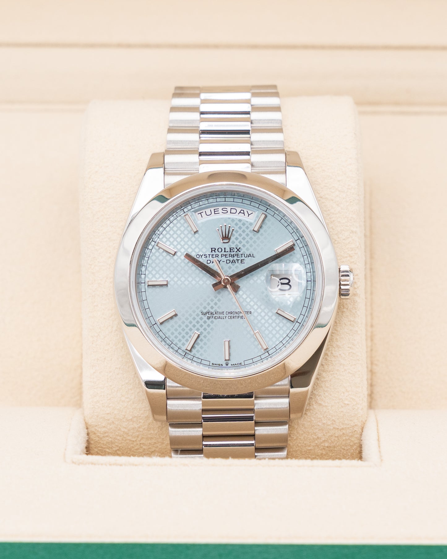 Rolex DayDate 40mm 228206 Platinum Ice Bleu Motif Dial 2019