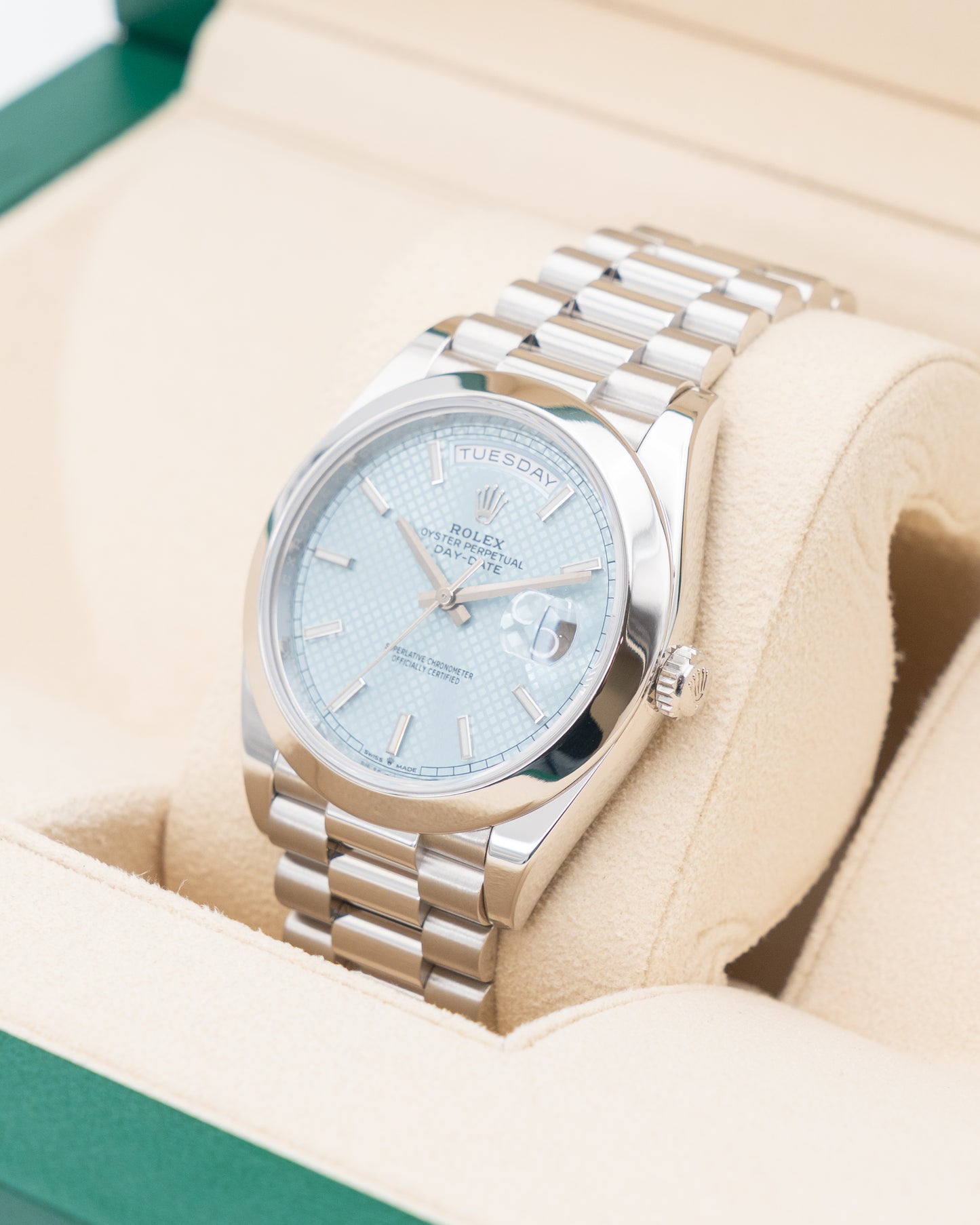 Rolex DayDate 40mm 228206 Platinum Ice Bleu Motif Dial 2019