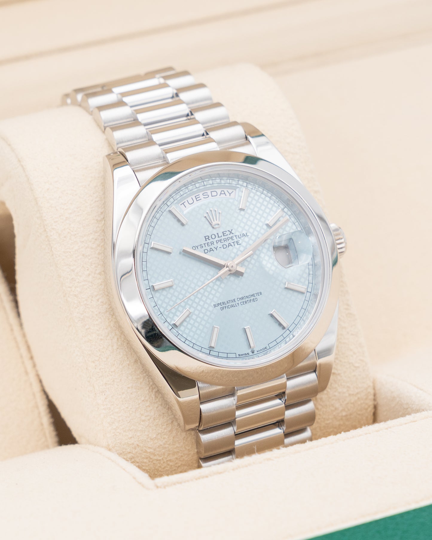 Rolex DayDate 40mm 228206 Platinum Ice Bleu Motif Dial 2019