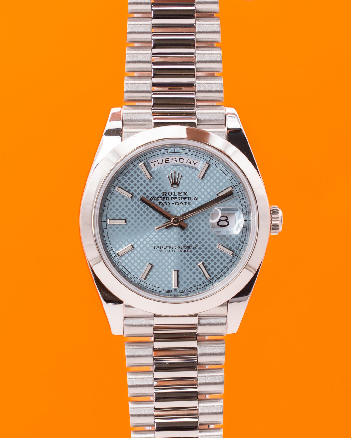 Rolex DayDate 40mm 228206 Platinum Ice Bleu Motif Dial 2019