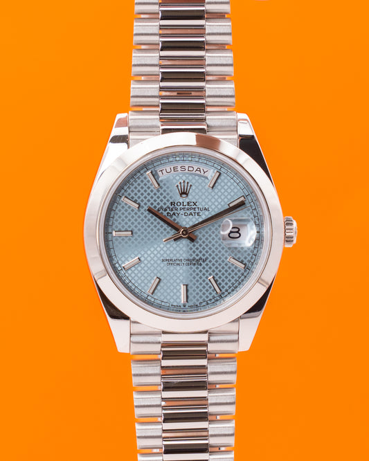 Rolex DayDate 40mm 228206 Platinum Ice Bleu Motif Dial 2019