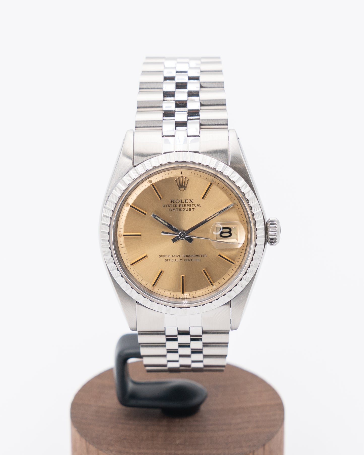 Rolex Datejust 36mm 1603 Champagne Dial Engine Turn Bezel Stainless Steel Jubilee