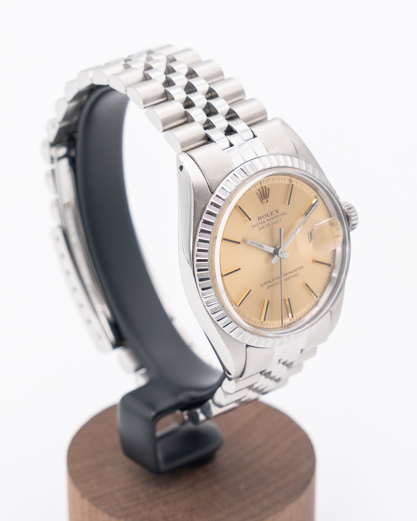 Rolex Datejust 36mm 1603 Champagne Dial Engine Turn Bezel Stainless Steel Jubilee