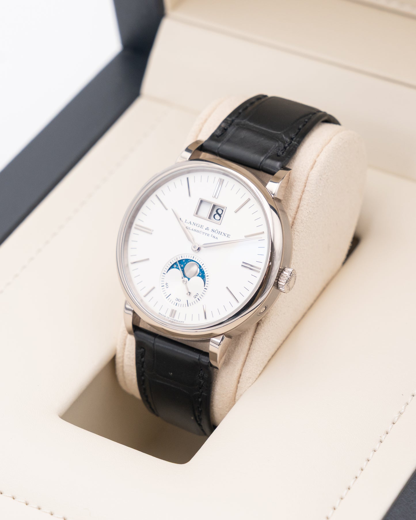 A. Lange & Söhne Saxonia Moon Phase 40mm 384.026 White Gold Silver