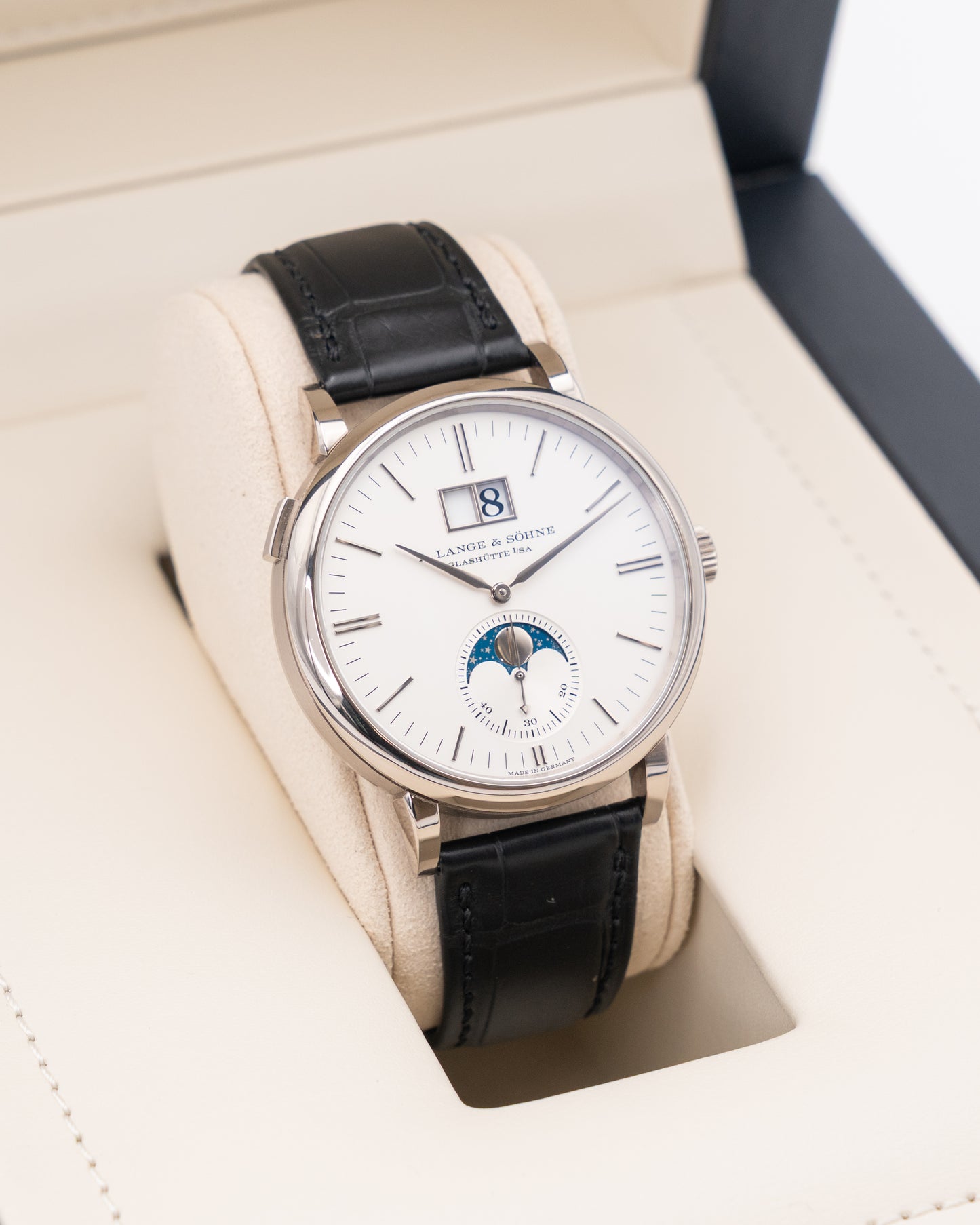 A. Lange & Söhne Saxonia Moon Phase 40mm 384.026 White Gold Silver