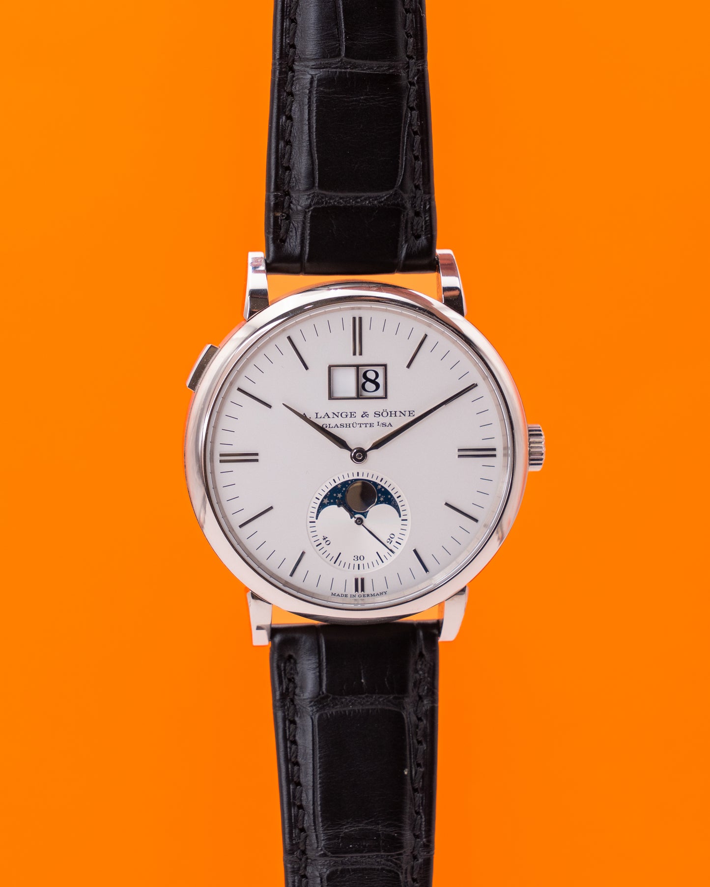 A. Lange & Söhne Saxonia Moon Phase 40mm 384.026 White Gold Silver