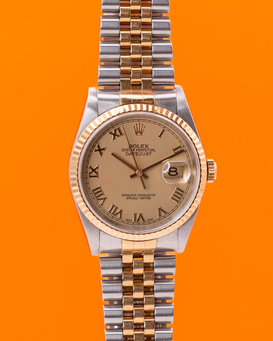 Rolex Datejust 36mm 16233 Champagne Roman Dial On Jubilee T-Serial