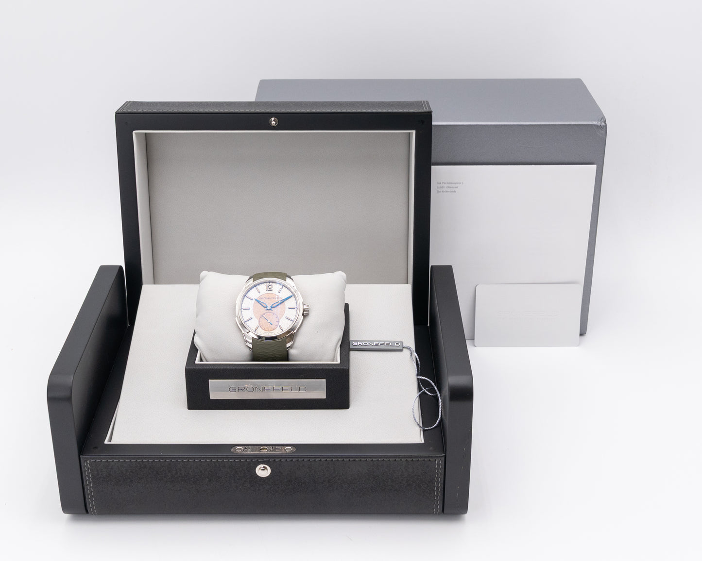 Grönefeld 44.5mm 1969 DeltaWorks Olive Strap Stainless Steel Inserts White Salmon Dial 2023