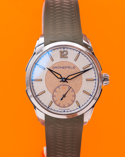 Grönefeld 44.5mm 1969 DeltaWorks Olive Strap Stainless Steel Inserts White Salmon Dial 2023