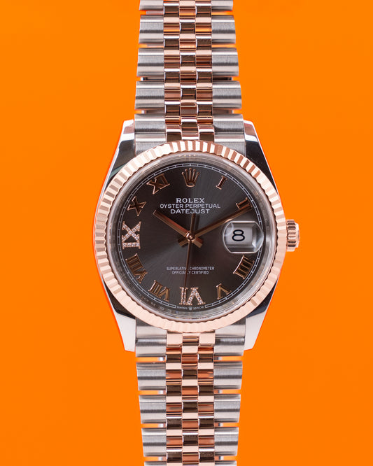 Rolex Datejust 126231 36mm Stainless Steel / Everose / Fluted / Dark Rhodium Diamond Roman / Jubilee 2025