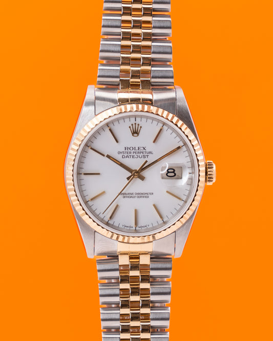 Rolex Datejust 36mm 16233 White Dial Index Markers Two Tone Yellow W-Serial
