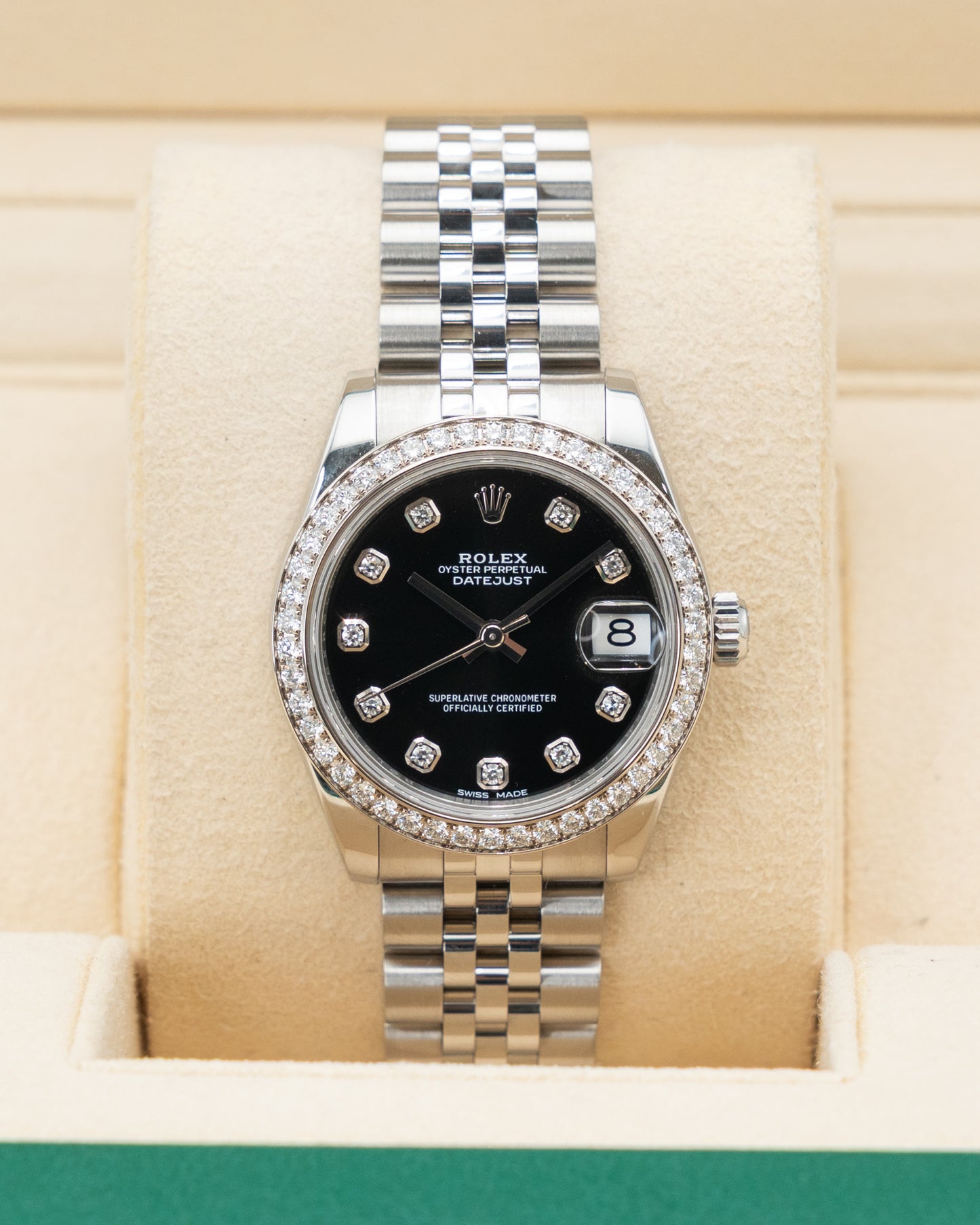 Rolex Datejust 31mm 178384 Black Diamond Dial Diamond Bezel Jubilee