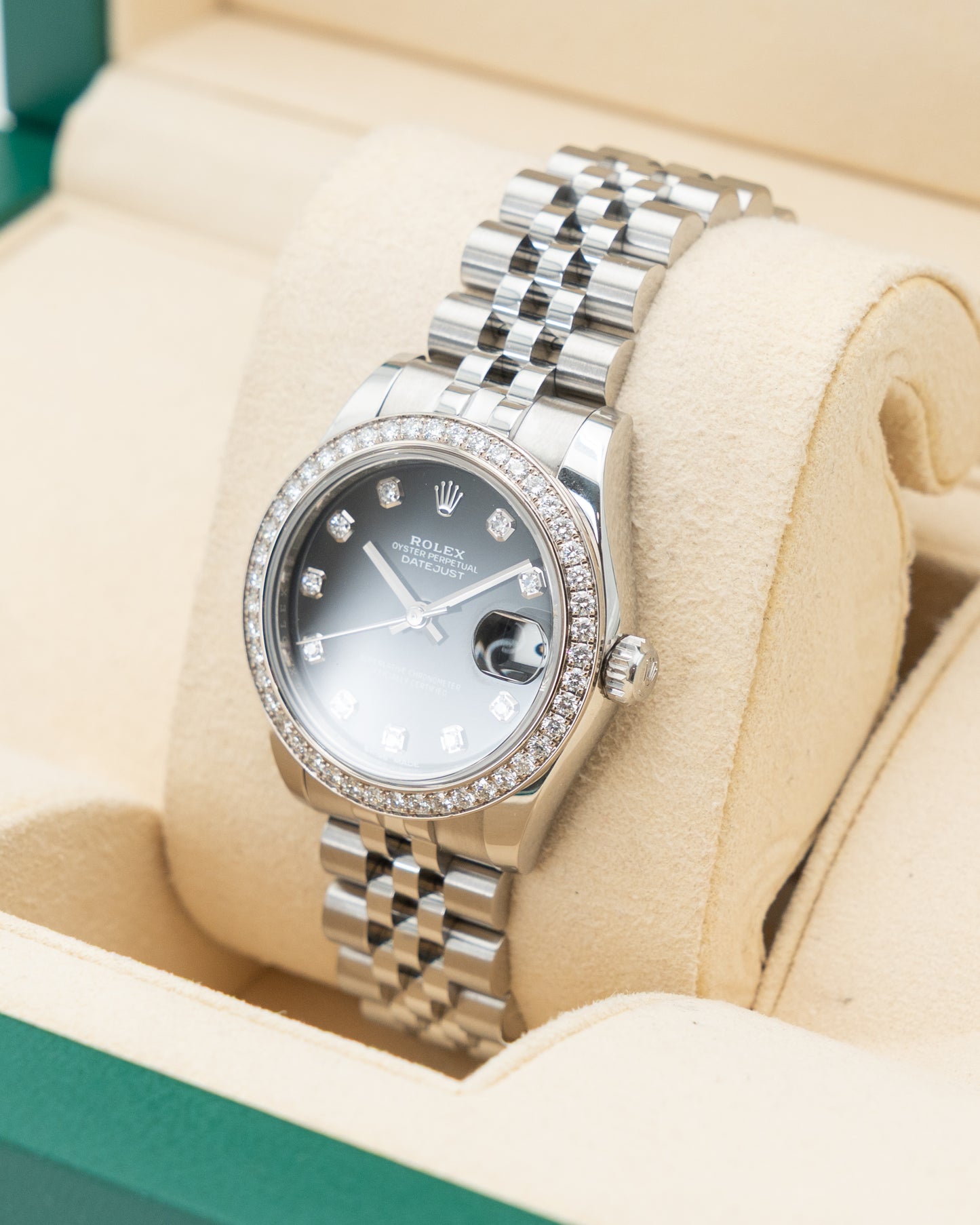 Rolex Datejust 31mm 178384 Black Diamond Dial Diamond Bezel Jubilee