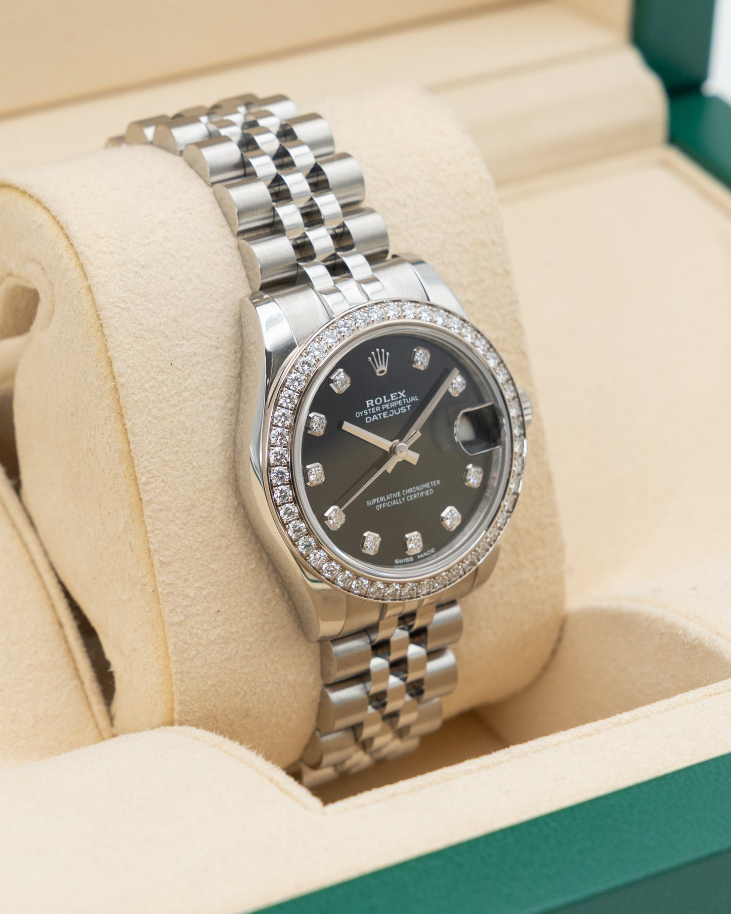 Rolex Datejust 31mm 178384 Black Diamond Dial Diamond Bezel Jubilee