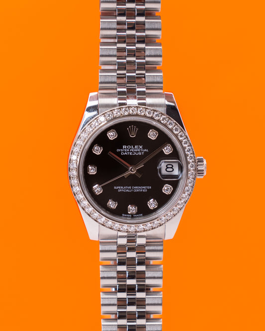 Rolex Datejust 31mm 178384 Black Diamond Dial Diamond Bezel Jubilee