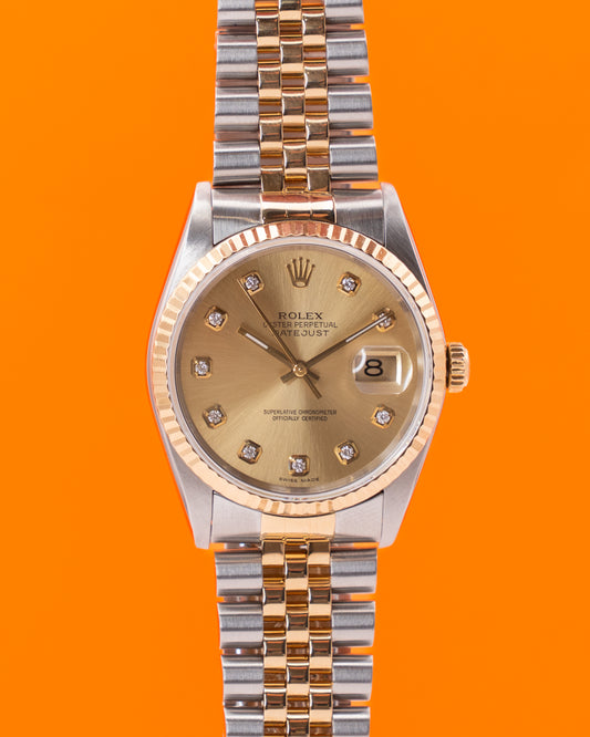 Rolex Datejust 36mm 16233 Diamond Dial Champagne Two Tone Fluted Jubilee