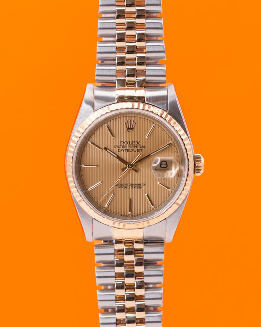 Rolex Datejust 36mm 16233 Champagne Tapestry Dial Two Tone Jubilee Fluted