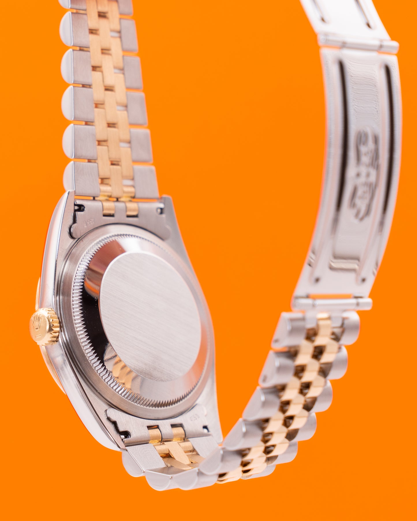 Rolex Datejust 36mm 16233 White Arabic Motif Dial Two Tone Yellow Gold Fluted Jubilee