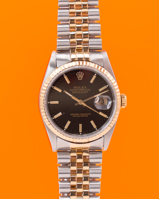 Rolex Datejust 36mm 16233 Black Stick Dial Two Tone Fluted Jubilee
