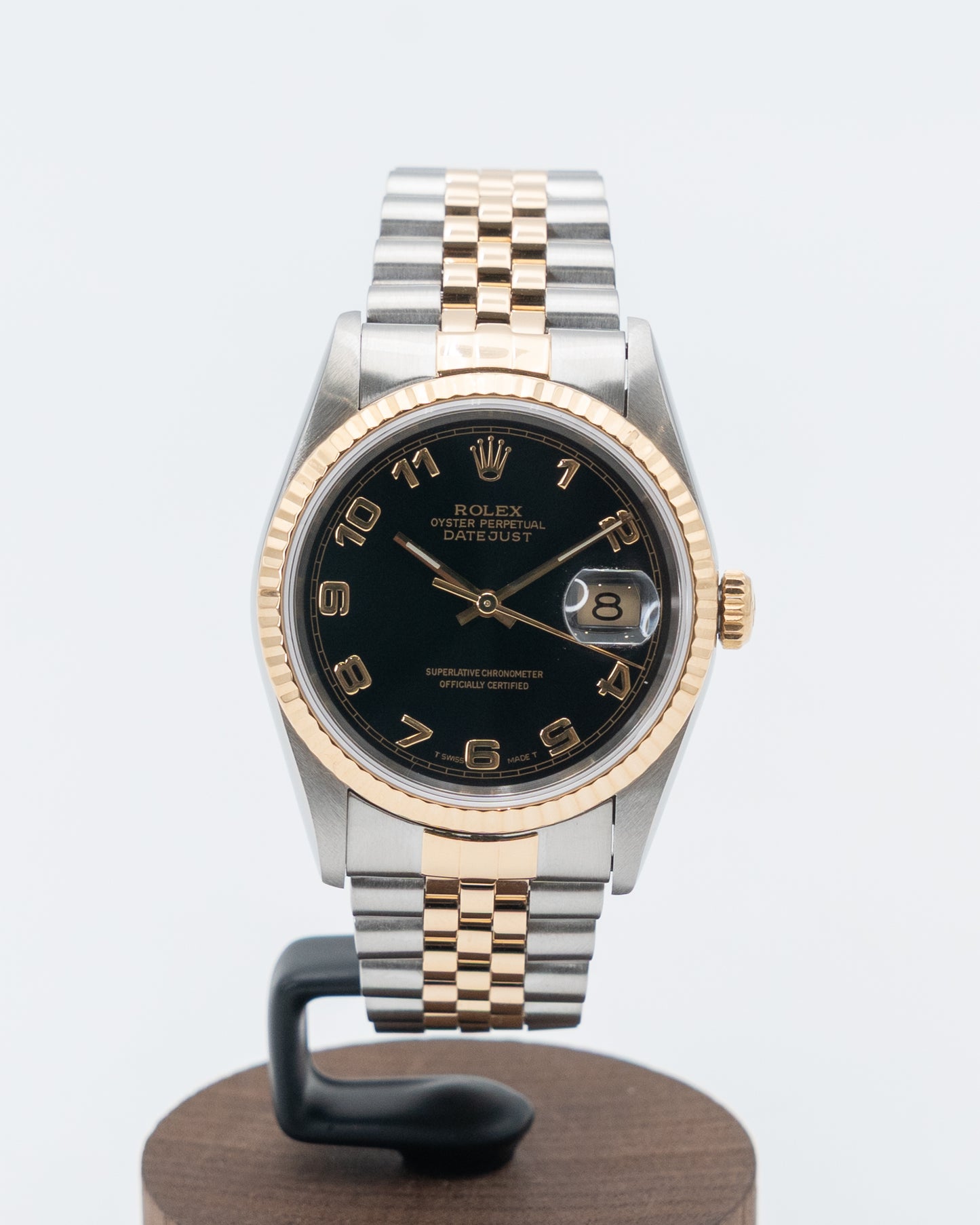 Rolex Datejust 36mm 16233 Black Arabic Dial Two Tone Fluted Jubilee