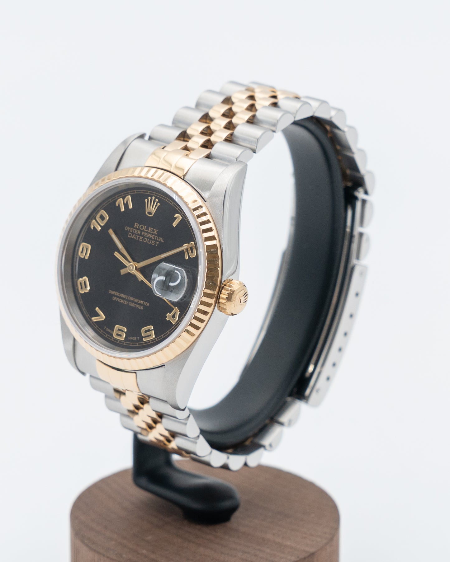 Rolex Datejust 36mm 16233 Black Arabic Dial Two Tone Fluted Jubilee