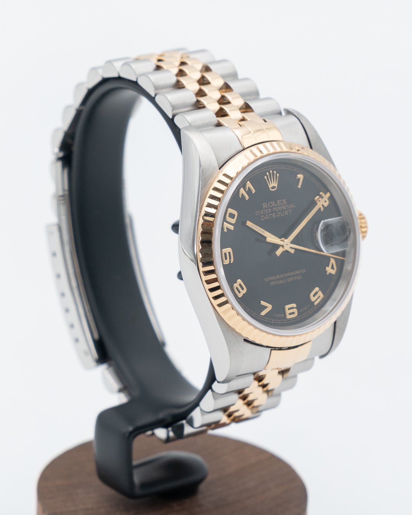 Rolex Datejust 36mm 16233 Black Arabic Dial Two Tone Fluted Jubilee