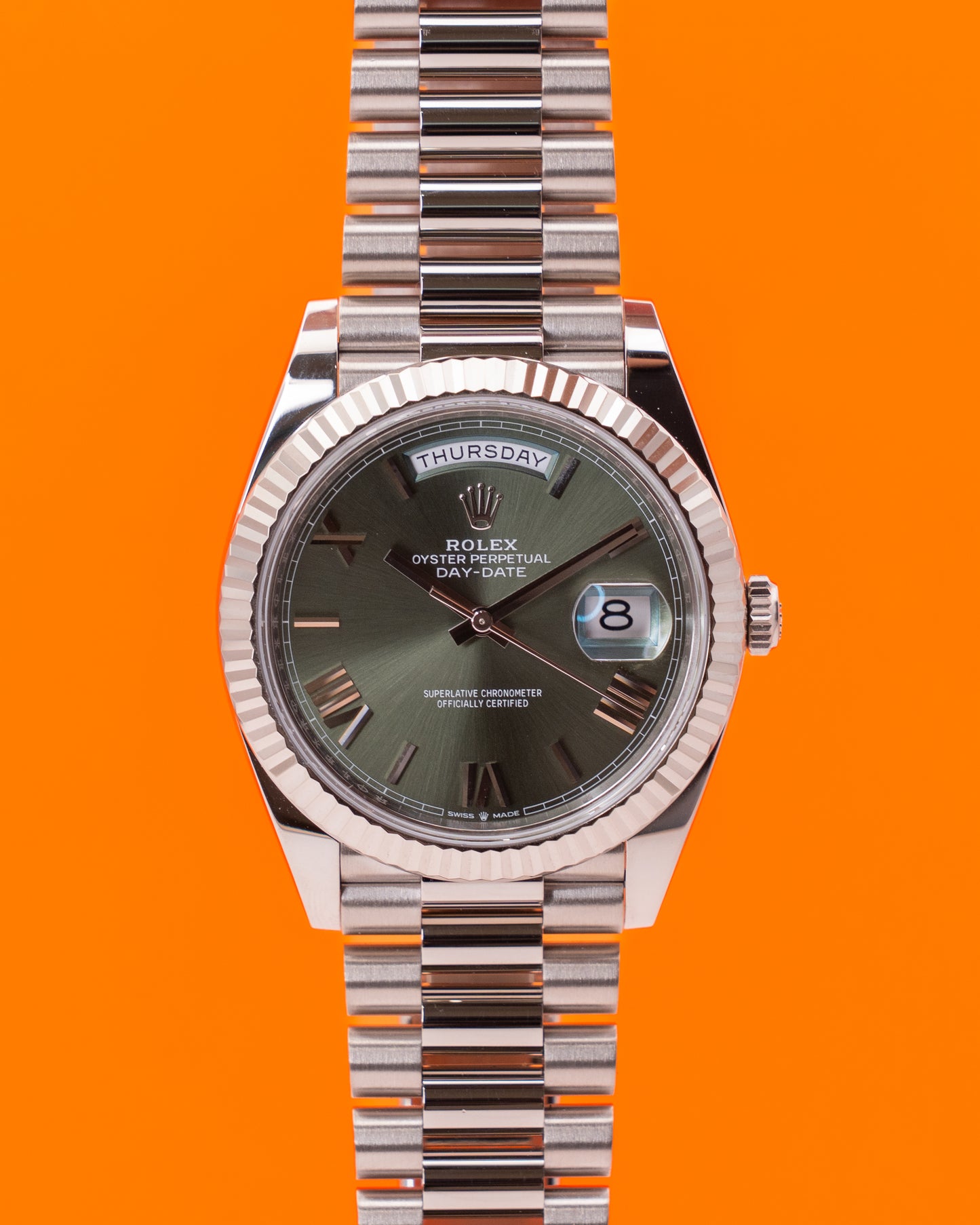Rolex Day Date 40mm 228239 White Gold Green Roman Dial 2025