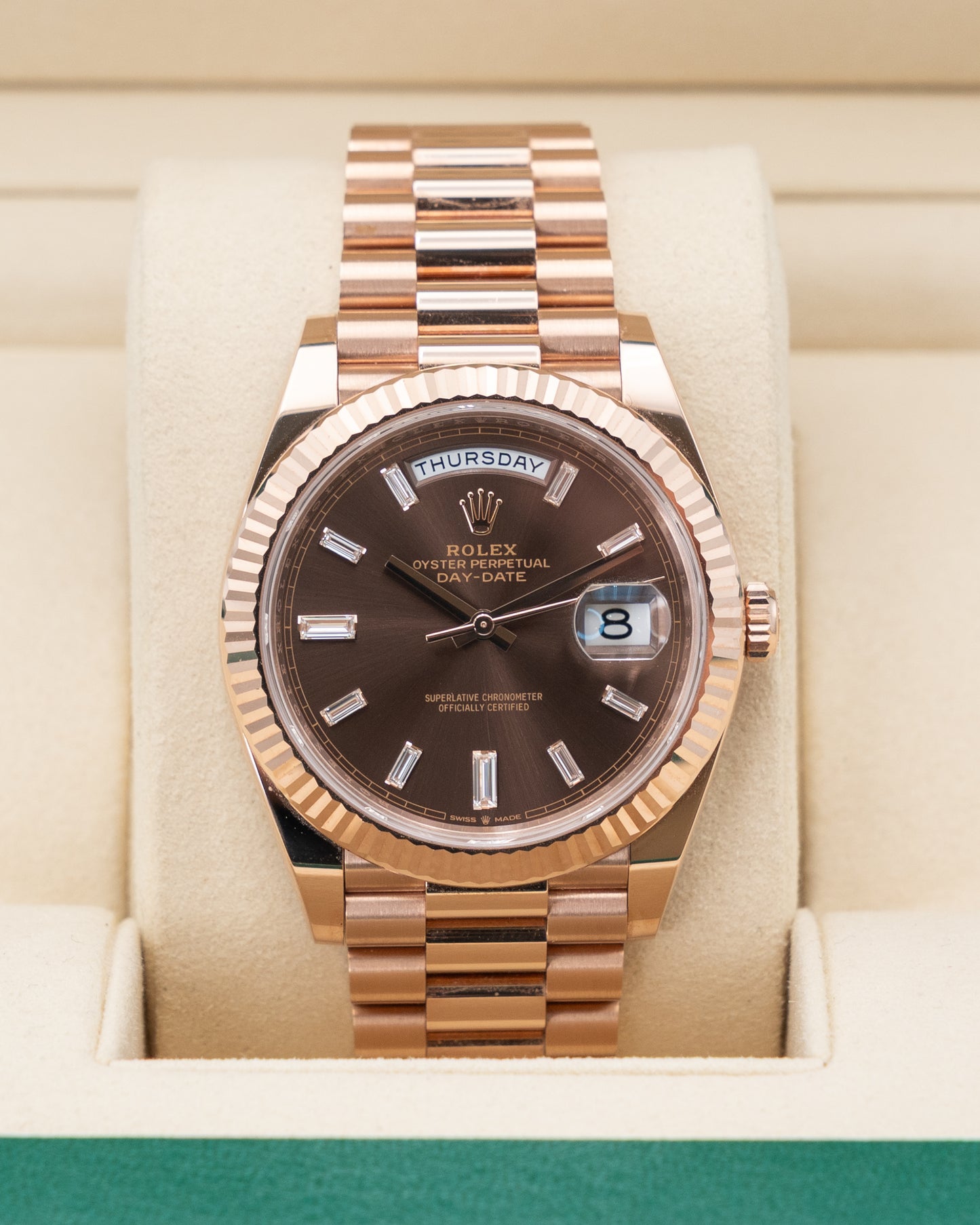 Rolex DayDate 40mm 228235 Chocolate Baguette Dial 2025