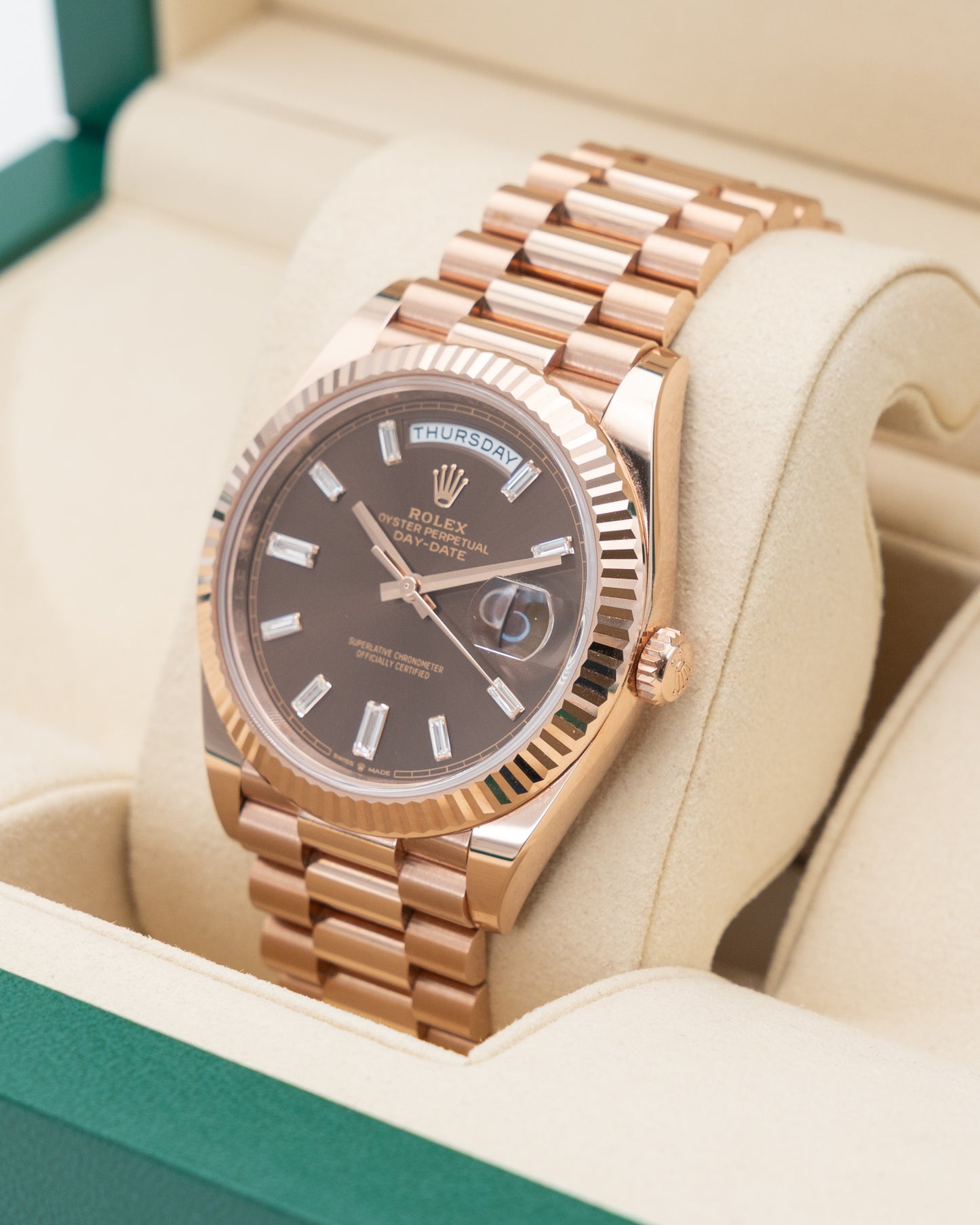 Rolex DayDate 40mm 228235 Chocolate Baguette Dial 2025