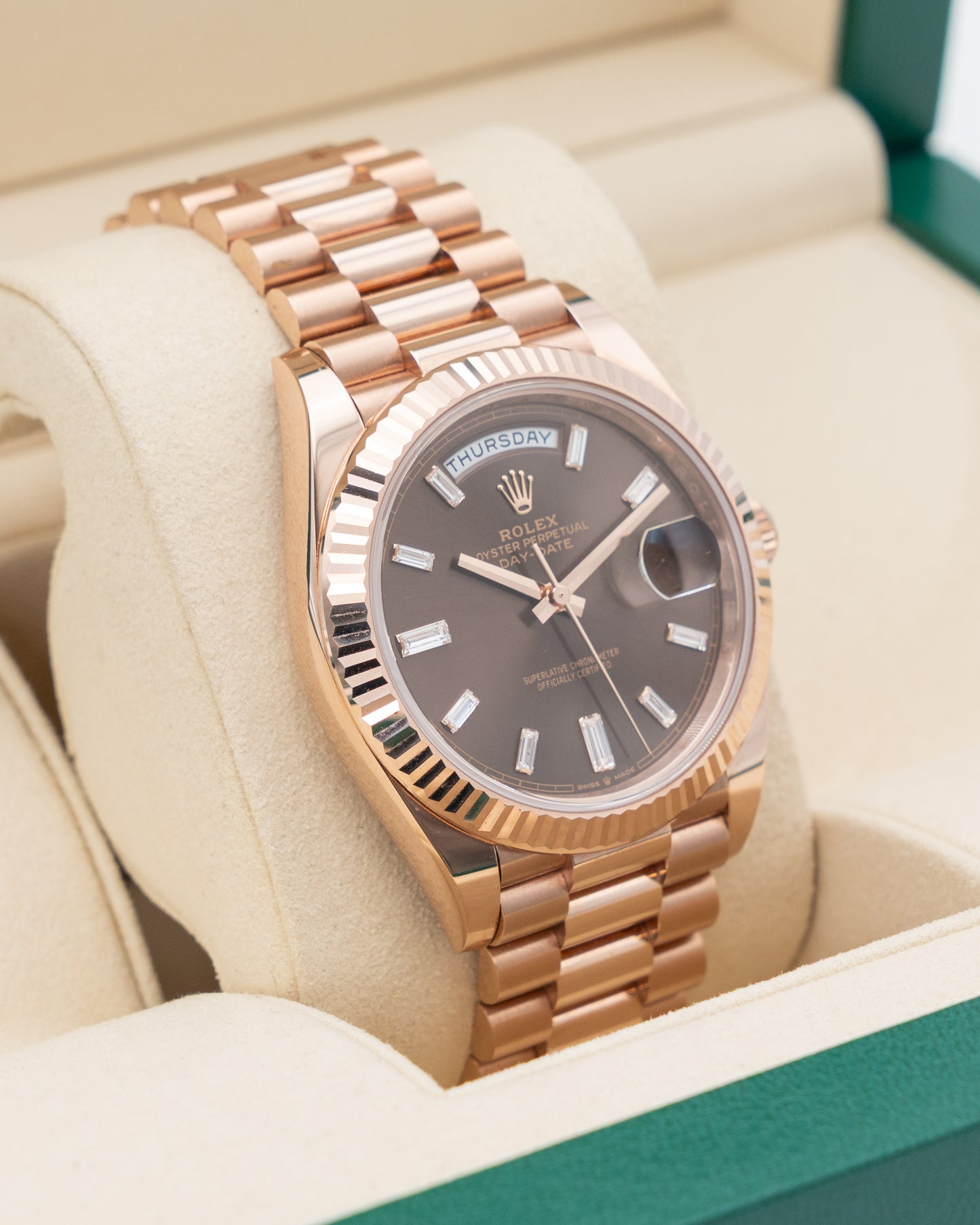 Rolex DayDate 40mm 228235 Chocolate Baguette Dial 2025