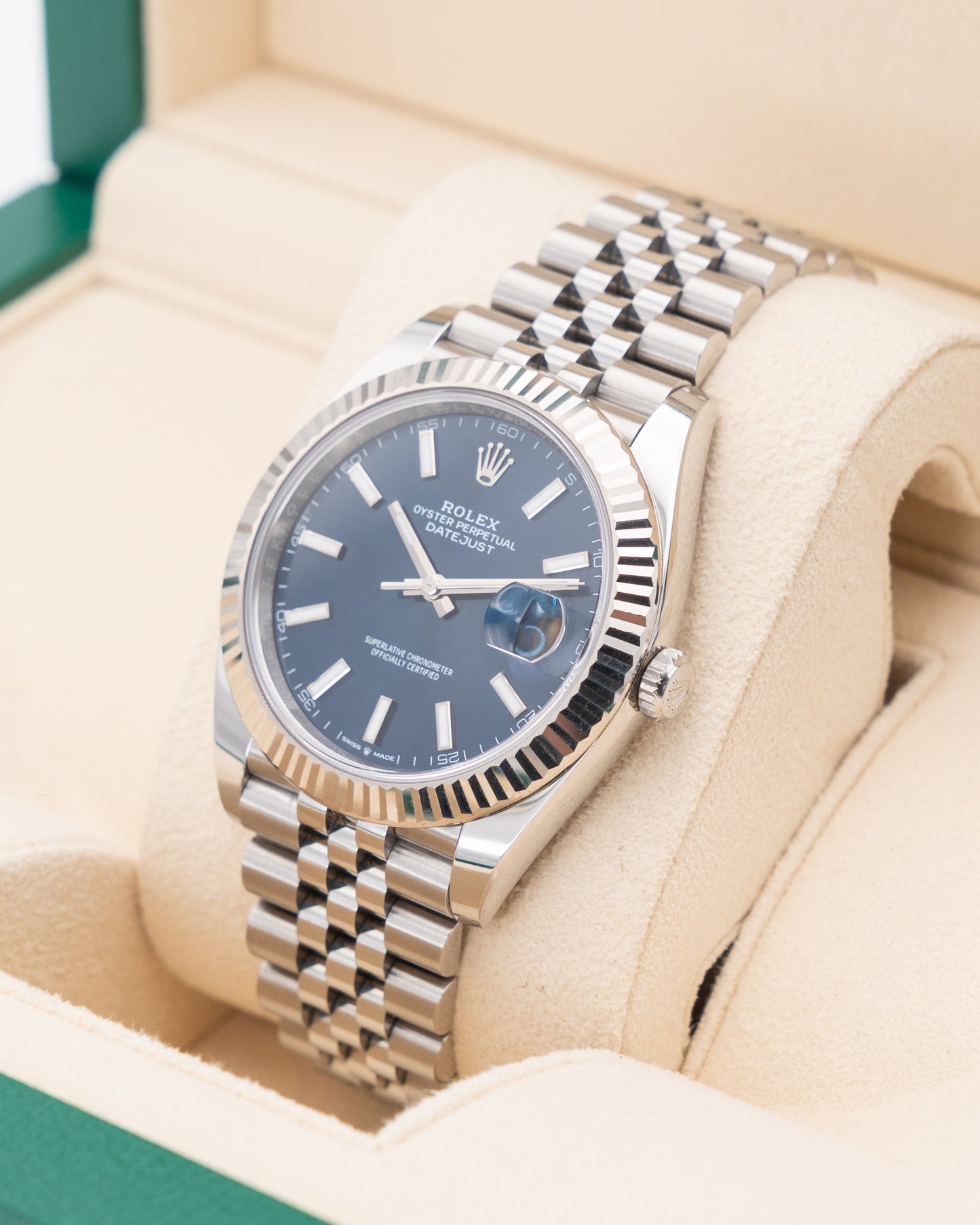 Rolex Datejust 41mm 126334 Blue Index Dial Fluted Jubilee 2024