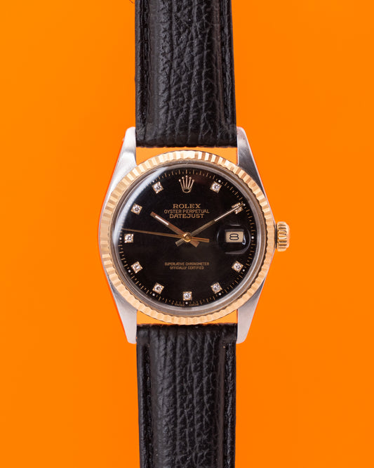 Rolex Datejust 36mm 16013 Two Tone Black Diamond Dial