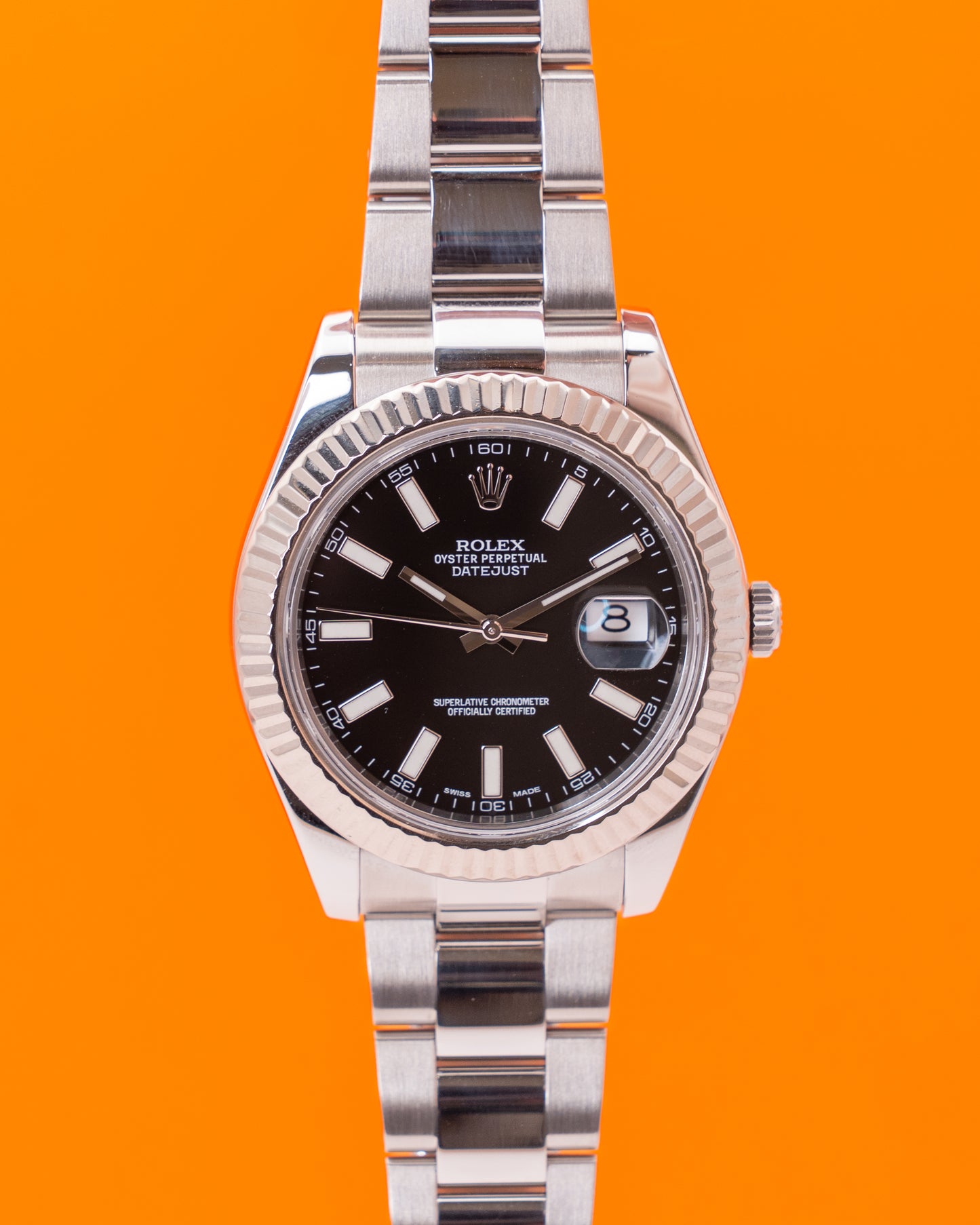 CPO Rolex Datejust 41mm 116334 Black Stick Dial Fluted Oyster 2015