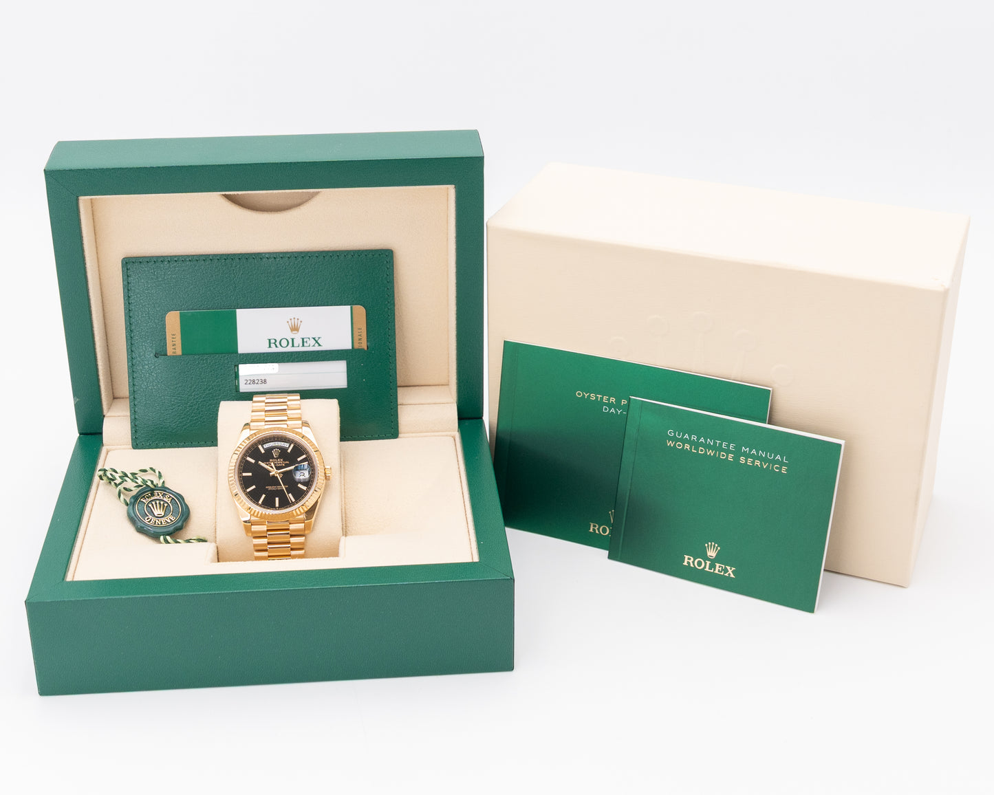 Rolex DayDate 40mm 228238 Yellow Gold Back Index Motif Dial 2019