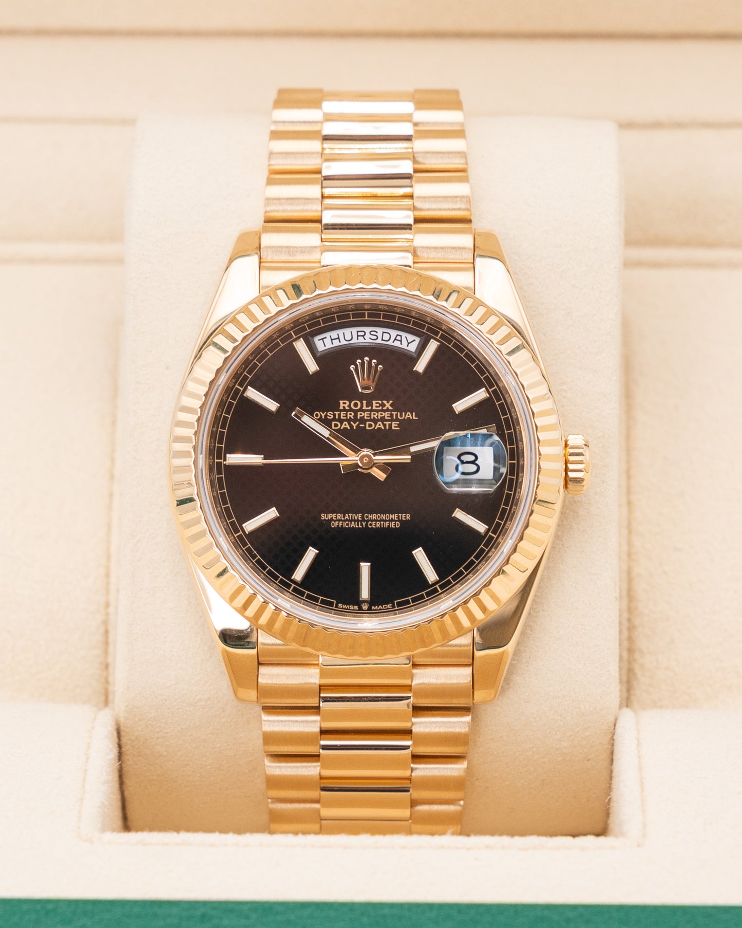 Rolex DayDate 40mm 228238 Yellow Gold Back Index Motif Dial 2019