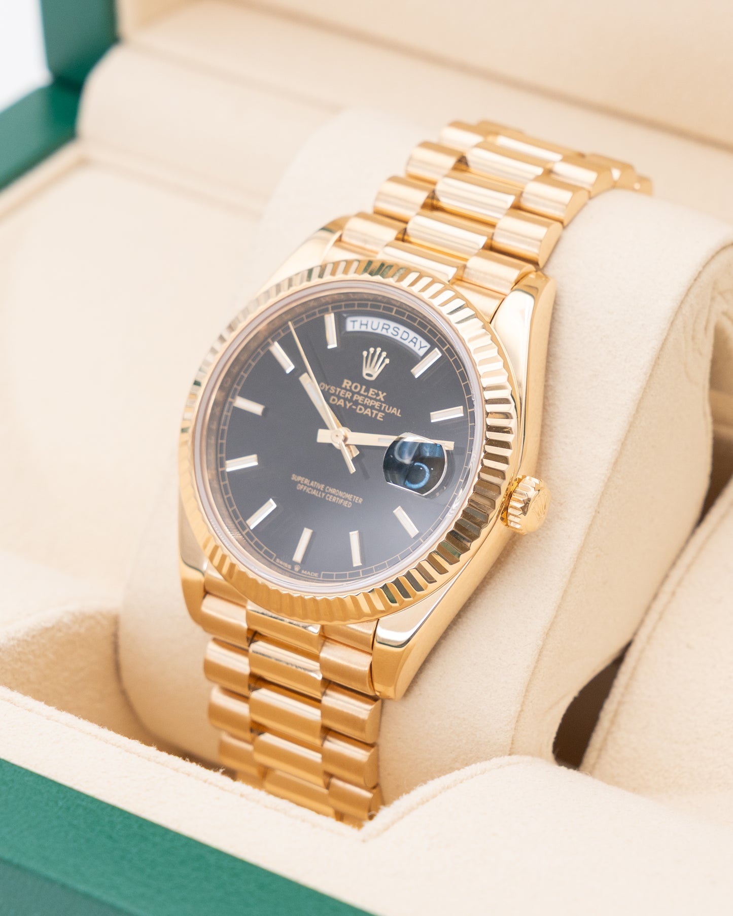 Rolex DayDate 40mm 228238 Yellow Gold Back Index Motif Dial 2019