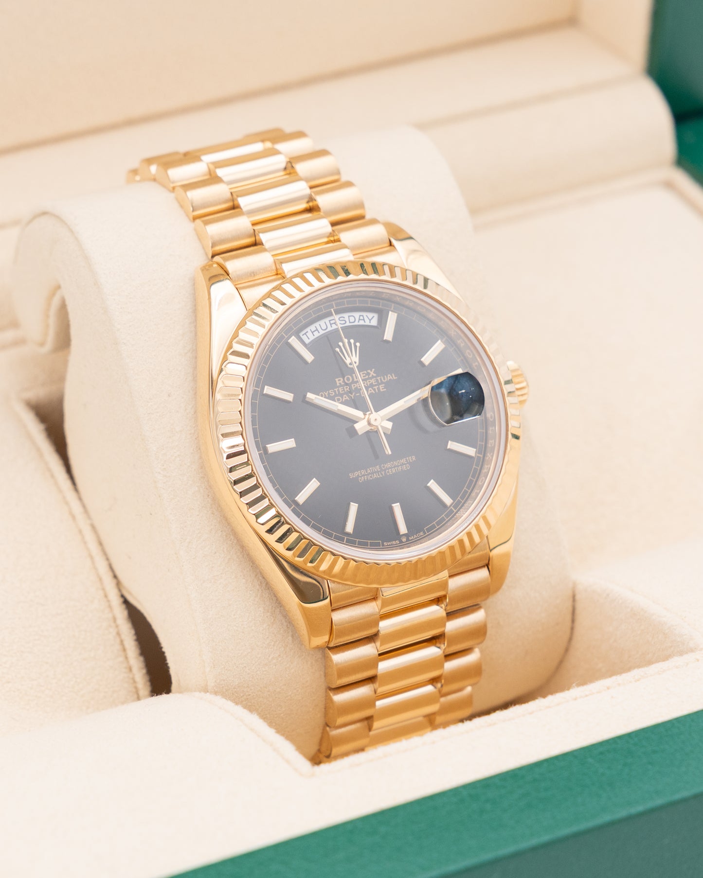 Rolex DayDate 40mm 228238 Yellow Gold Back Index Motif Dial 2019