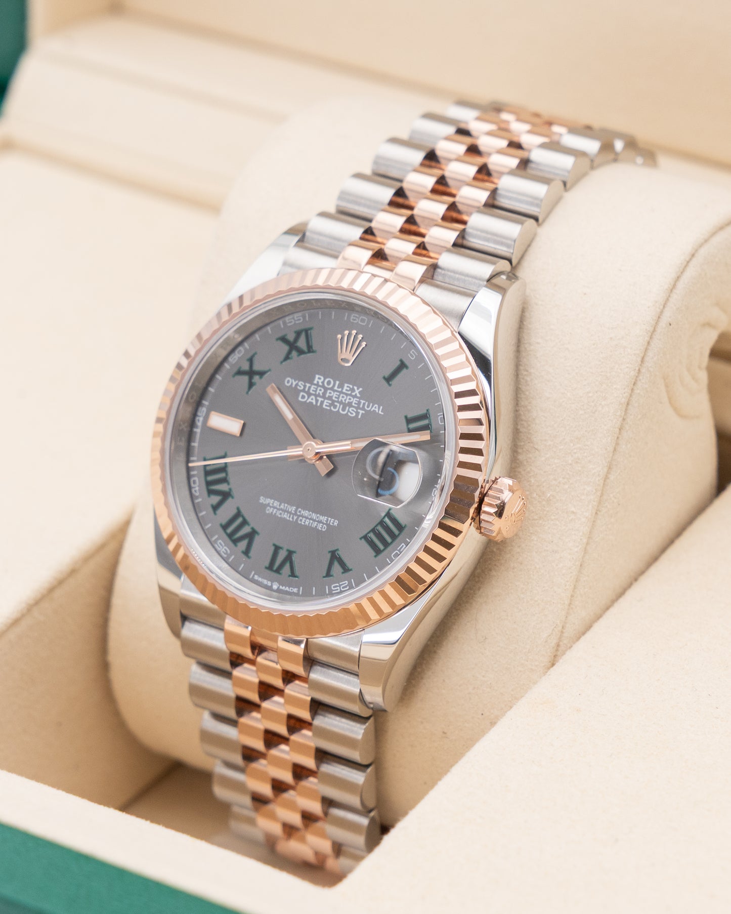 UNWORN Rolex Datejust 36mm 126231 Rose Gold Wimbledon Dial Two Tone Fluted Jubilee 2025