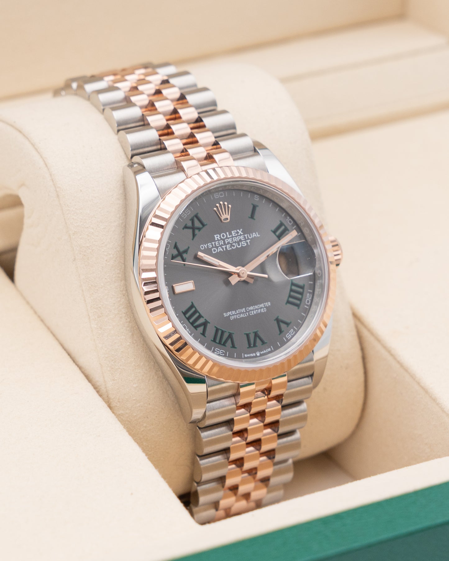 UNWORN Rolex Datejust 36mm 126231 Rose Gold Wimbledon Dial Two Tone Fluted Jubilee 2025