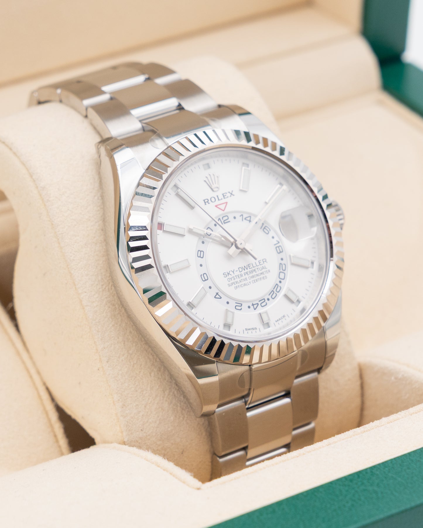 UNWORN NOS STICKERS Rolex Skydweller 42mm 326934 White Fluted Oyster 2020