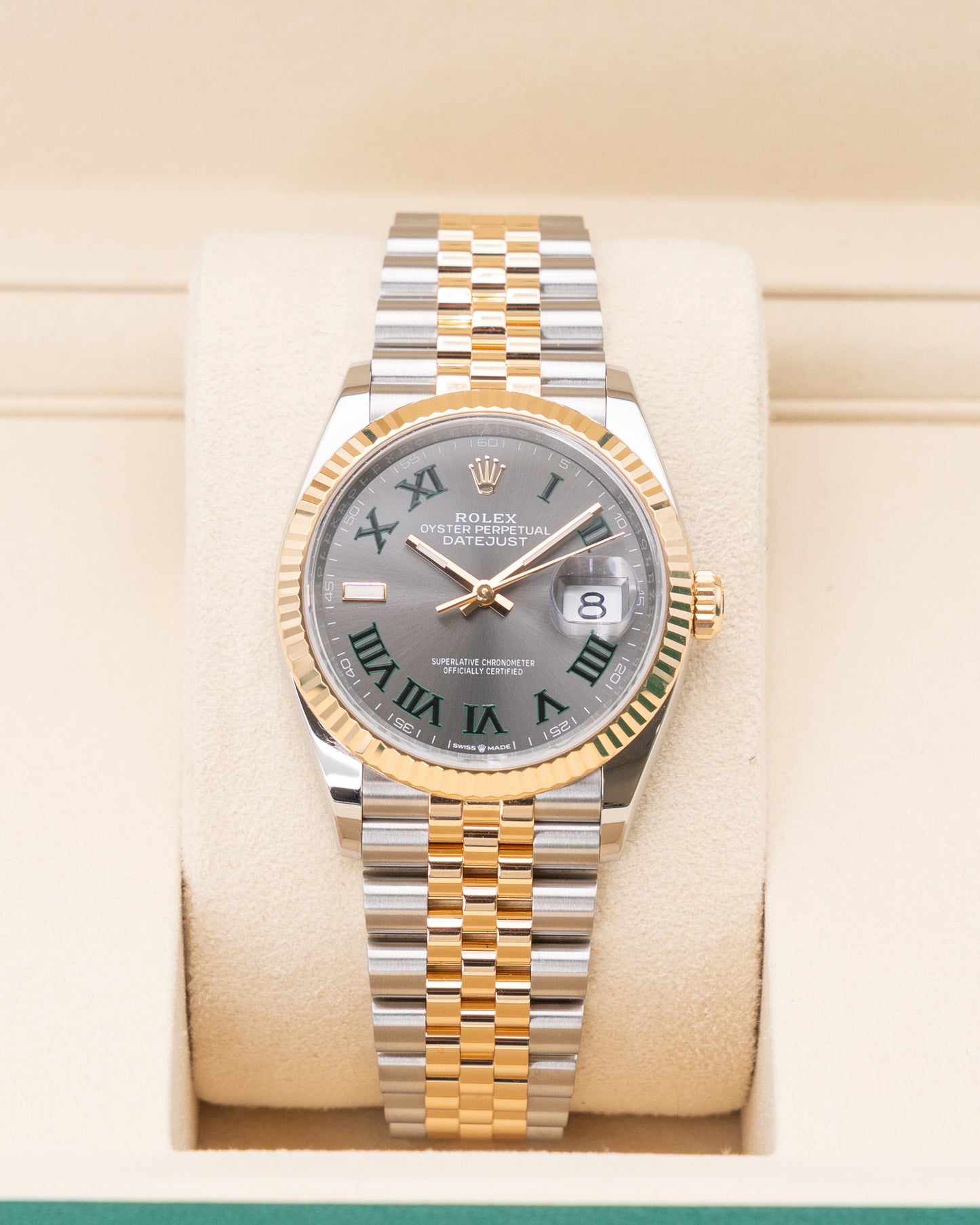 Rolex Datejust 36mm 126233 Yellow Gold Wimbledon Dial Fluted Jubilee 2025
