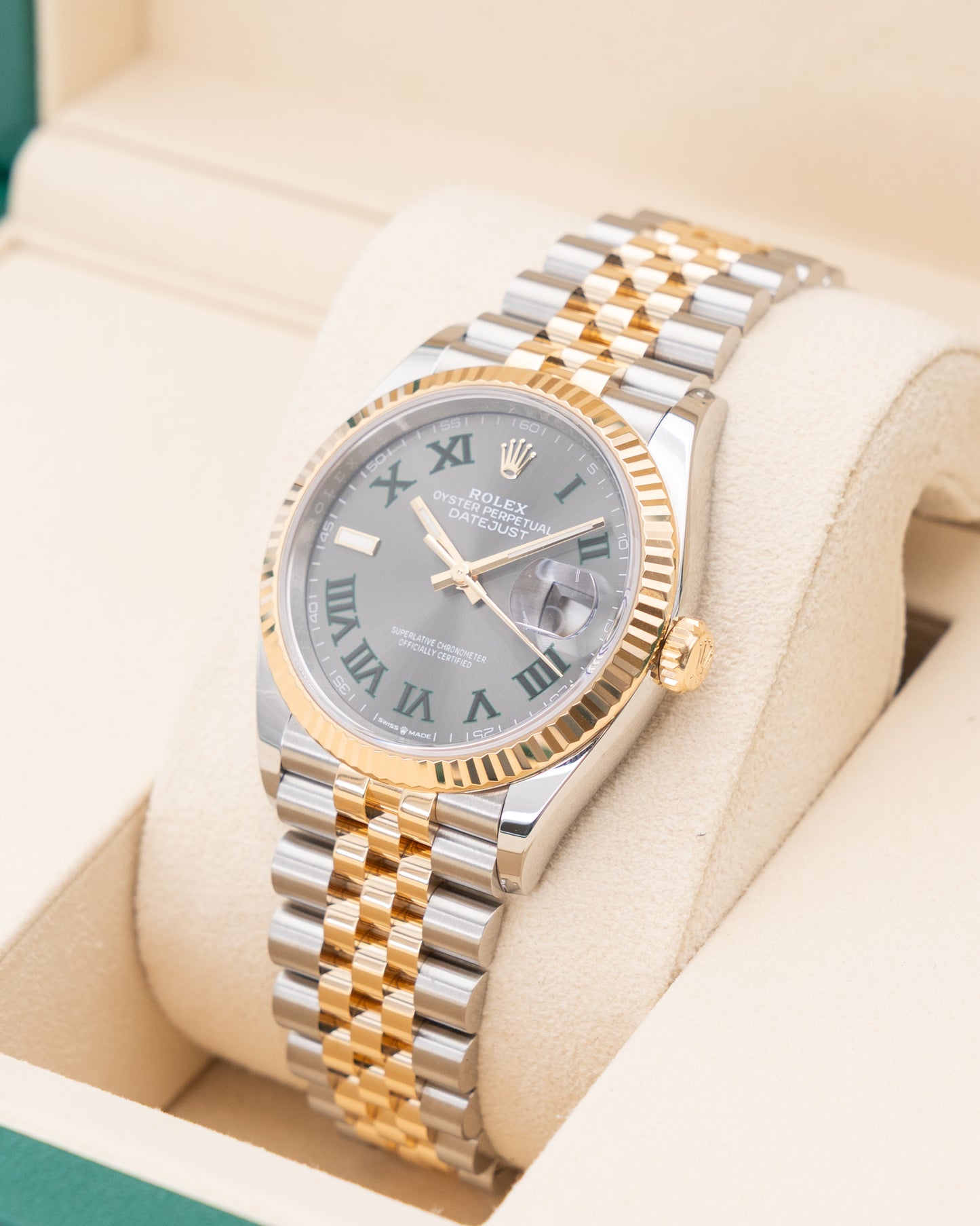 Rolex Datejust 36mm 126233 Yellow Gold Wimbledon Dial Fluted Jubilee 2025
