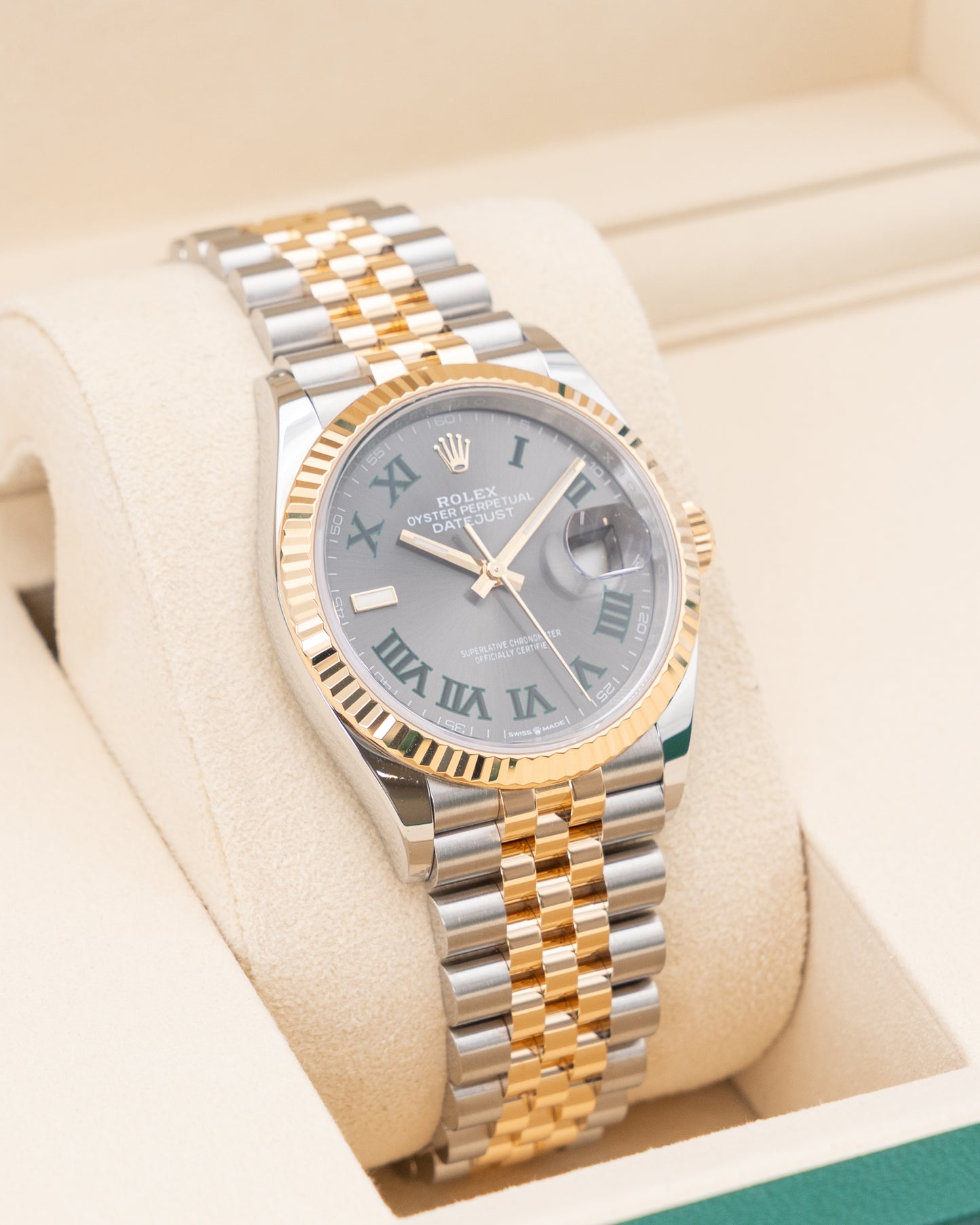 Rolex Datejust 36mm 126233 Yellow Gold Wimbledon Dial Fluted Jubilee 2025